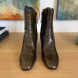 M Gemi Deep Olive Colored Booties With Block Heel